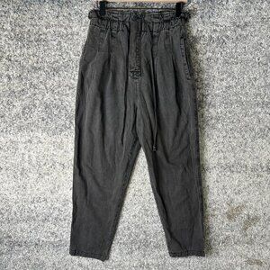 Free People Pants Womens Small Gray Paperbag‎ Waist High Rise Tapered Button Fly